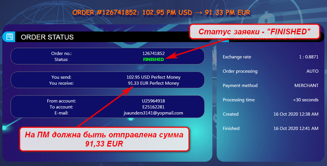 Обмен Perfect Money USD на EUR через FlexChange в картинках